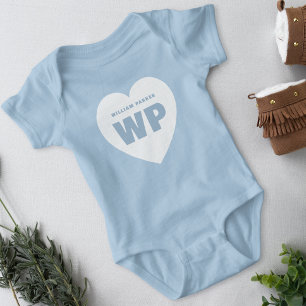 Body Para Bebê Menino Azul Coração Monograma Recém-Nascido Azul T