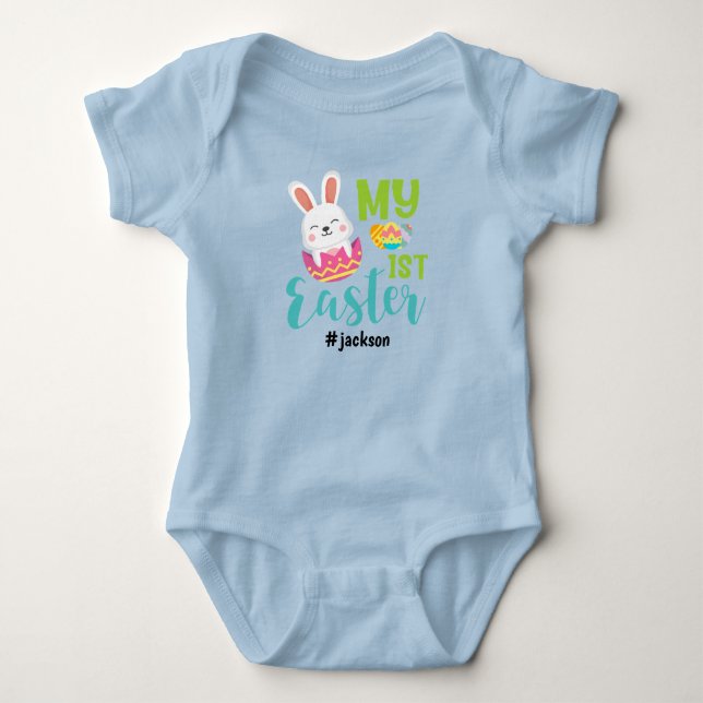 Body Para Bebê Menino de 1º Páscoa Azul (Frente)