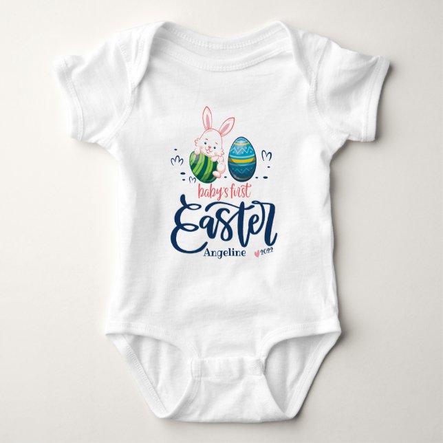 Body Para Bebê Menino de Páscoa Nome Personalizado (Frente)