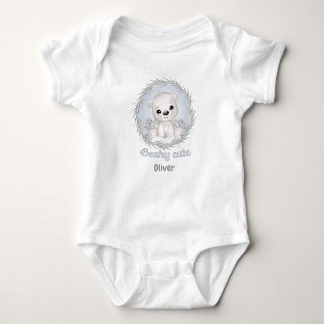Body Para Bebê Menino do Urso Polar Bonito Personalizado (Frente)