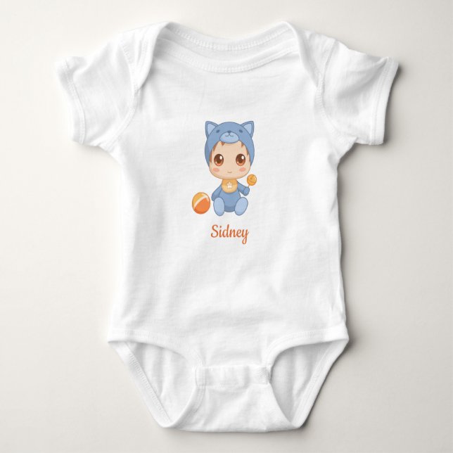 Body Para Bebê Menino Menina Gato Nome Personalizado (Frente)