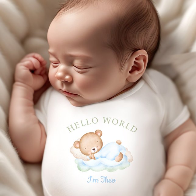 Body Para Bebê Menino Novo Nome Urso Verde Azul (Newborn Baby Boy Name Blue Green Bear Baby Bodysuit)