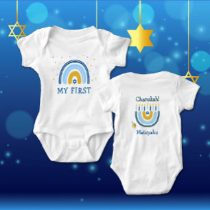 Body Para Bebê Menorá Pessoal Personalizada Chanukah Arco-íris