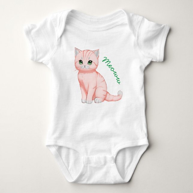 Body Para Bebê Meoww, O Gatinho Rosa (Frente)