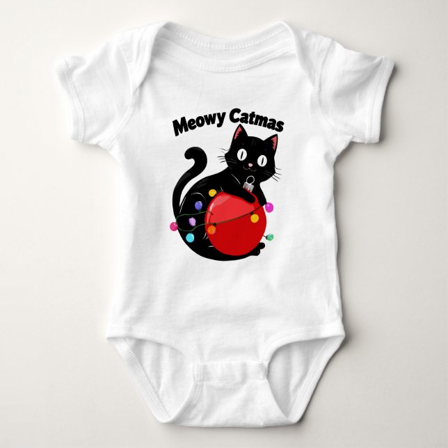 Body Para Bebê Meowy Catmas - Cat with Christmas ornament (Frente)