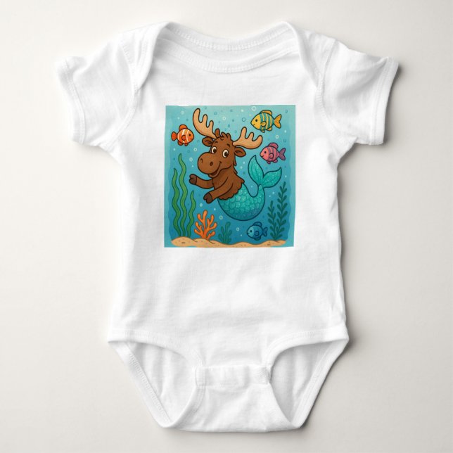 Body Para Bebê Mer-Moose Mágica - Whimsical Undersea Tee for Kids (Frente)