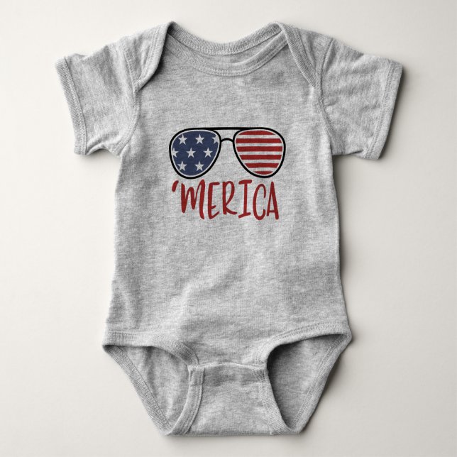 Body Para Bebê Merica 4º de julho Óculos de sol T-Shirt (Frente)