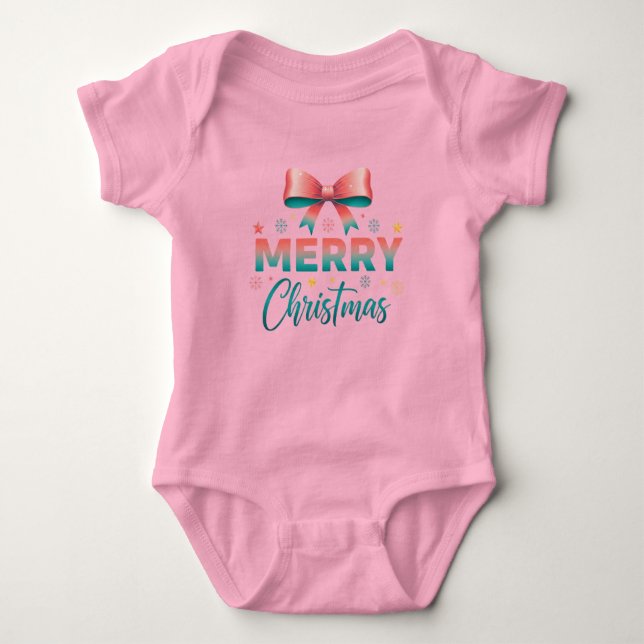 Body Para Bebê Merry Christmas Adorable Baby Festive Bow Bodysuit (Frente)