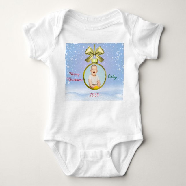 Body Para Bebê Merry Christmas Baby Photo  (Frente)
