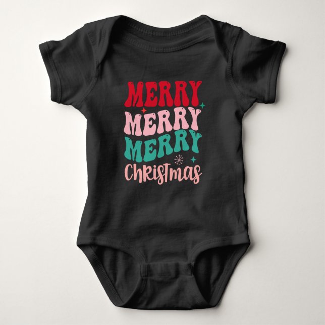 Body Para Bebê Merry Merry Merry Christmas Retro (Frente)