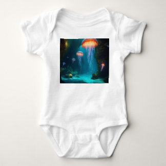 Body Para Bebê Mesmerizing Jellyfish T-Shirt - Dark Background Ar