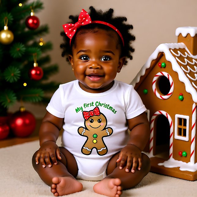 Body Para Bebê ❄🎅 Meu 1º Natal da linda menina recém-nascida 2 (❄🎅 My 1st Christmas for cute newborn girl 2 Baby Bodysuit)