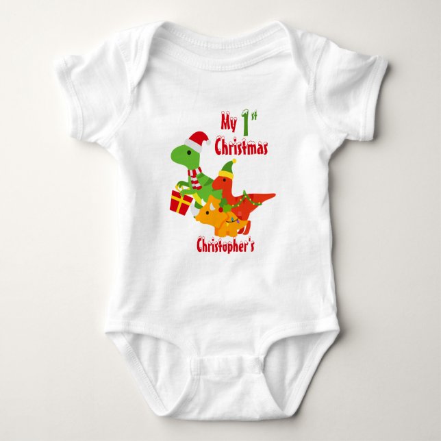 Body Para Bebê Meu 1º Natal Dinossauro T-Rex (Frente)