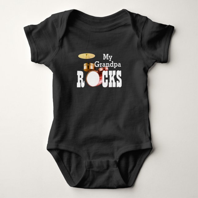 Body Para Bebê "Meu avô Rocks!" com roupa de bebê do Drum Set (Frente)