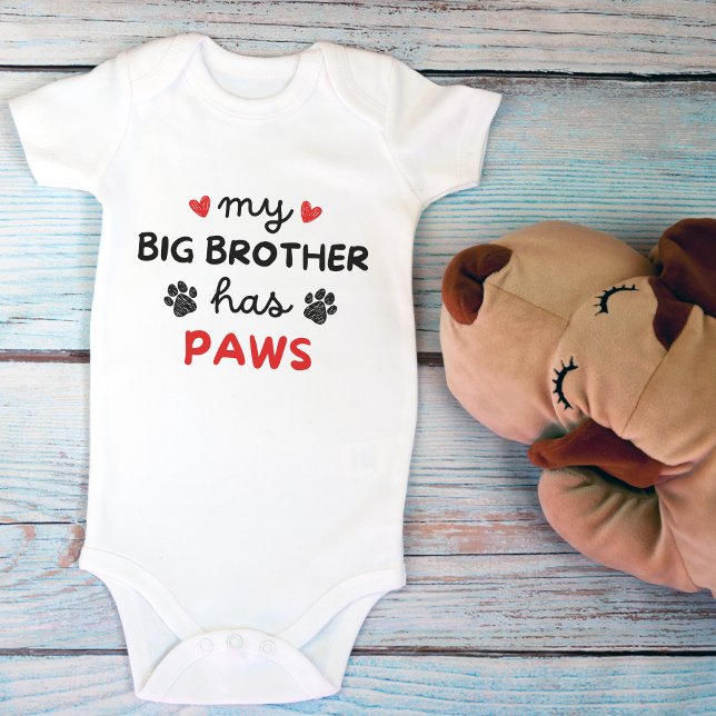 Body Para Bebê Meu Irmão Mais Velho Tem Patas Amantes de Animais  (My Big Brother Has Paws Cute Pet Lovers Baby Bodysuit)