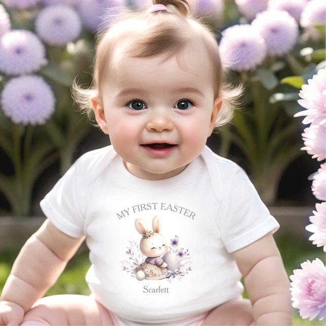Body Para Bebê Meu Nome Personalizado Da Primeira Rapariga Da Pás (My First Easter Bunny Girl Personalized Name Baby Bodysuit)