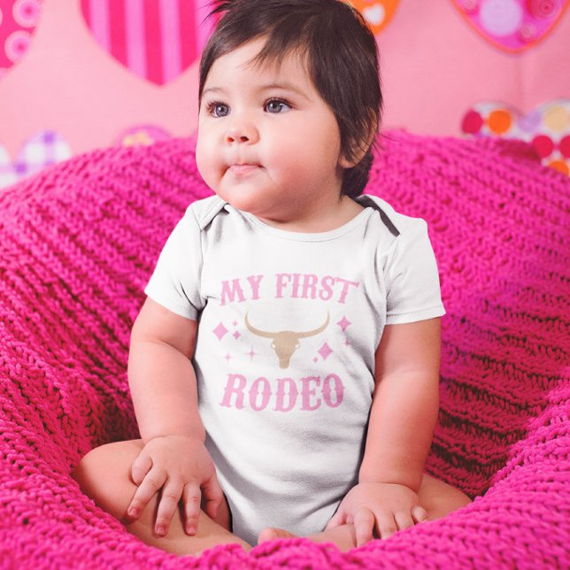 Body Para Bebê Meu Primeiro Aniversário da Garota Ocidental Rodeo (Criador carregado)