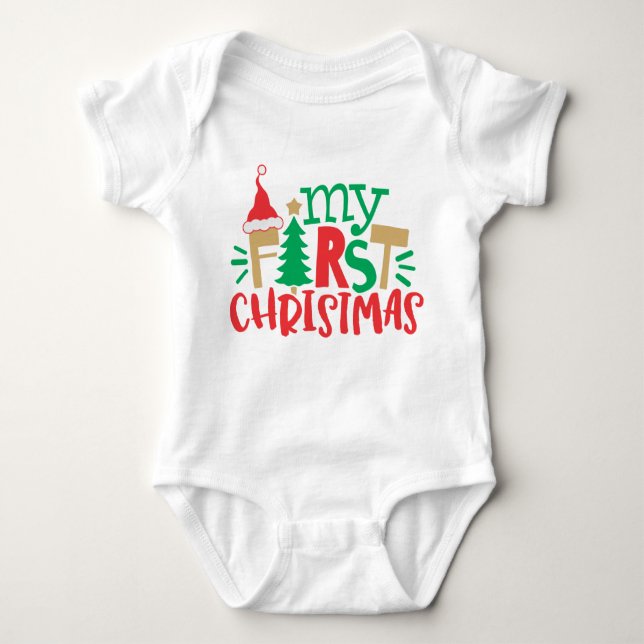 Body Para Bebê Meu Primeiro Chapéu de Natal da Árvore de Natal Ve (Frente)