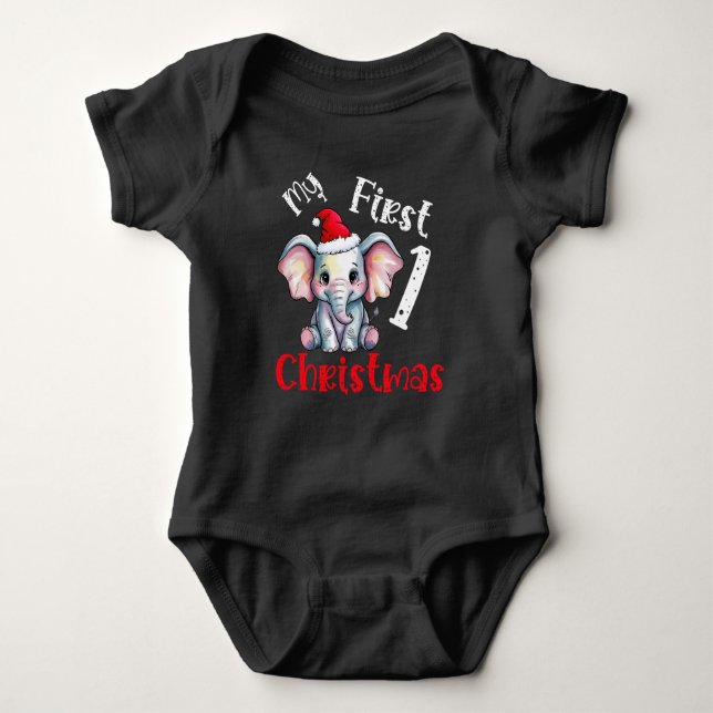 Body Para Bebê Meu Primeiro Elefante Bebê de Natal (Frente)