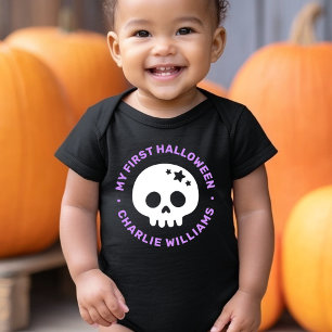 Body Para Bebê Meu primeiro Halloween caveira fofa com estrelas e