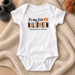 Body Para Bebê Meu Primeiro Halloween Moderno Laranja Negro com N