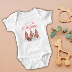 Body Para Bebê Meu Primeiro Homem de Neve e Presentes de Árvores 