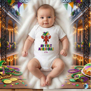 Body Para Bebê Meu Primeiro Mardi Gras 2026 Chapeú de Jester de L
