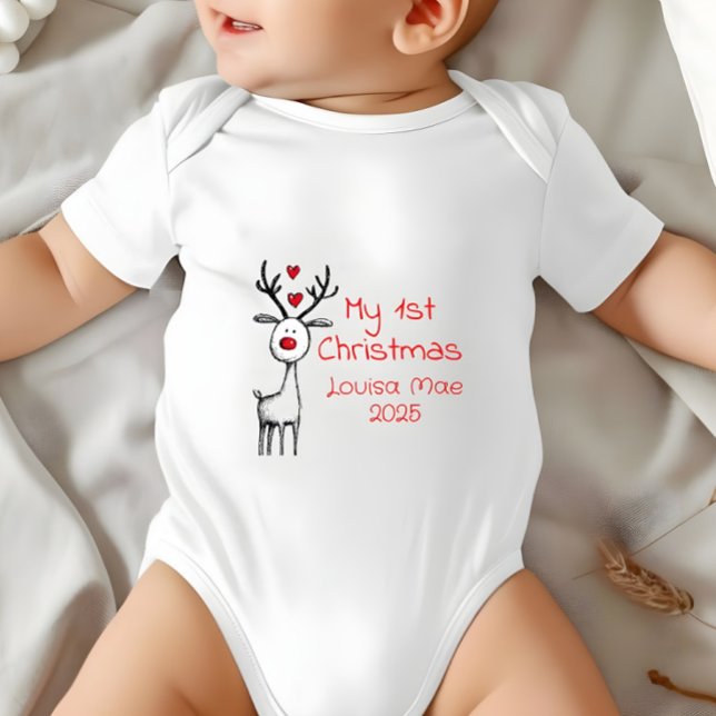 Body Para Bebê Meu Primeiro Natal 2025, Rena, Personalizado (My First Christmas - Personalized Bodysuit)