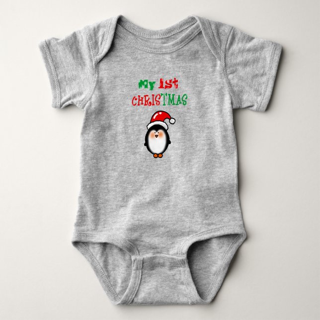 Body Para Bebê Meu Primeiro Natal Adorável Pinguim (Frente)