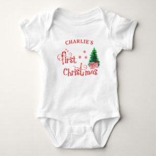 Body Para Bebê Meu Primeiro Natal Árvore de Natal Vermelha e Pres