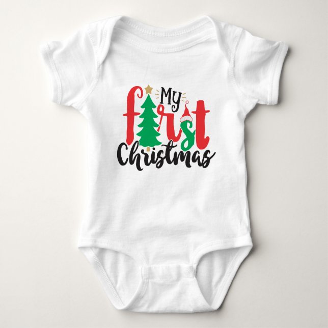 Body Para Bebê Meu Primeiro Natal, Árvore Vermelha do Papai Noel (Frente)