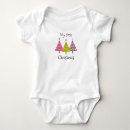 Body Para Bebê Meu Primeiro Natal Árvores Rosa Fofo