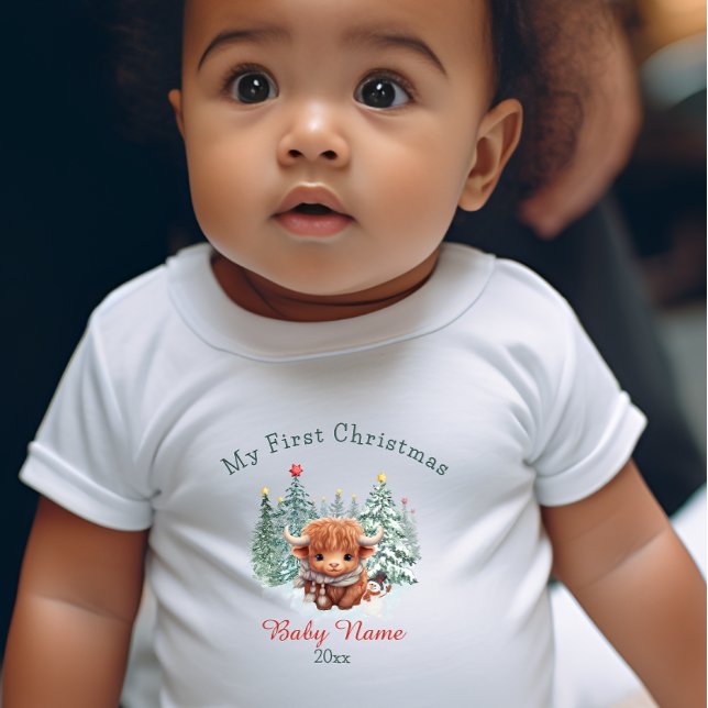 Body Para Bebê Meu Primeiro Natal Bebê Bison Nome Personalizado (Criador carregado)