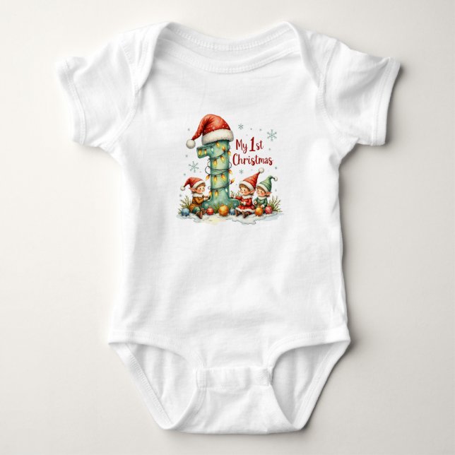 Body Para Bebê Meu Primeiro Natal Bebê Bodysuit (Frente)