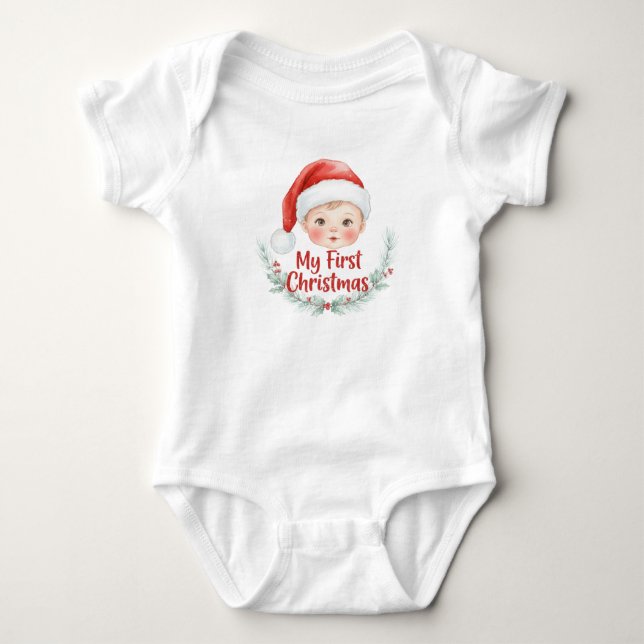Body Para Bebê Meu Primeiro Natal Bebê Pinheiro Feriado (Frente)
