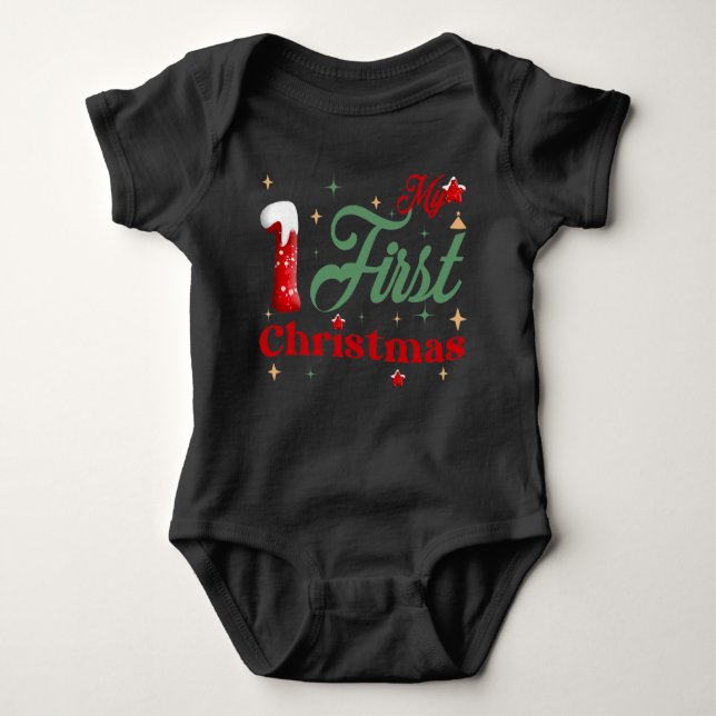 Body Para Bebê Meu Primeiro Natal Black Baby Jersey (Frente)