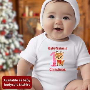 Body Para Bebê Meu Primeiro Natal com nome de rena fofa