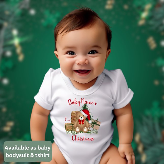Body Para Bebê Meu Primeiro Natal com o nome de presentes bonitin (Criador carregado)