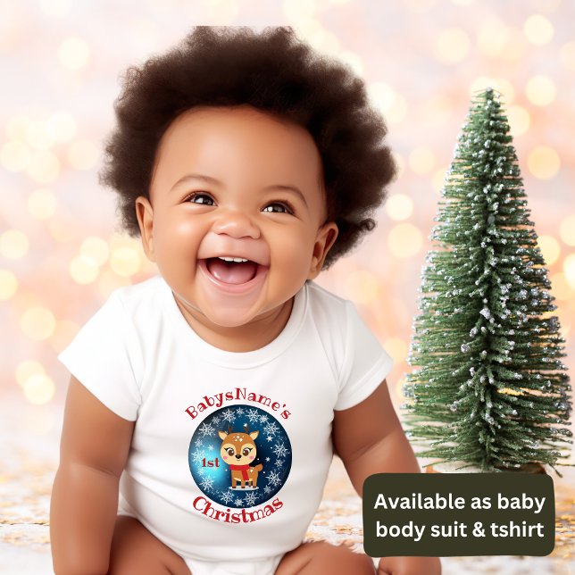 Body Para Bebê Meu Primeiro Natal com o nome de rena fofa bleu (Criador carregado)