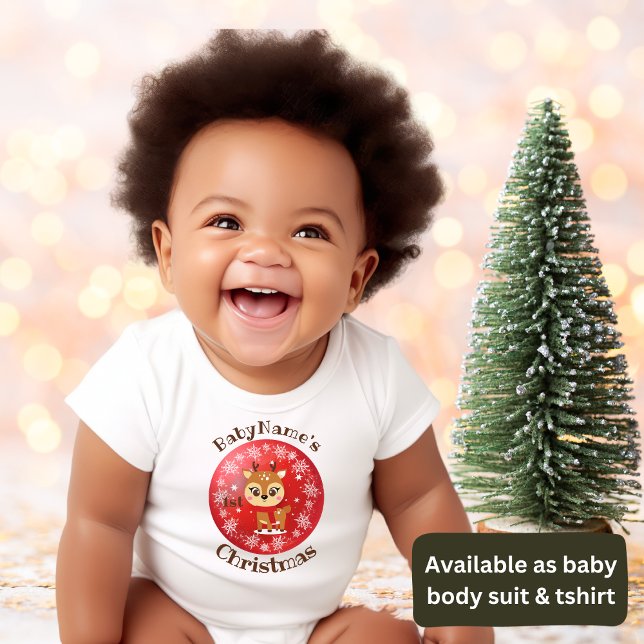 Body Para Bebê Meu Primeiro Natal com o nome de rena vermelha (Criador carregado)