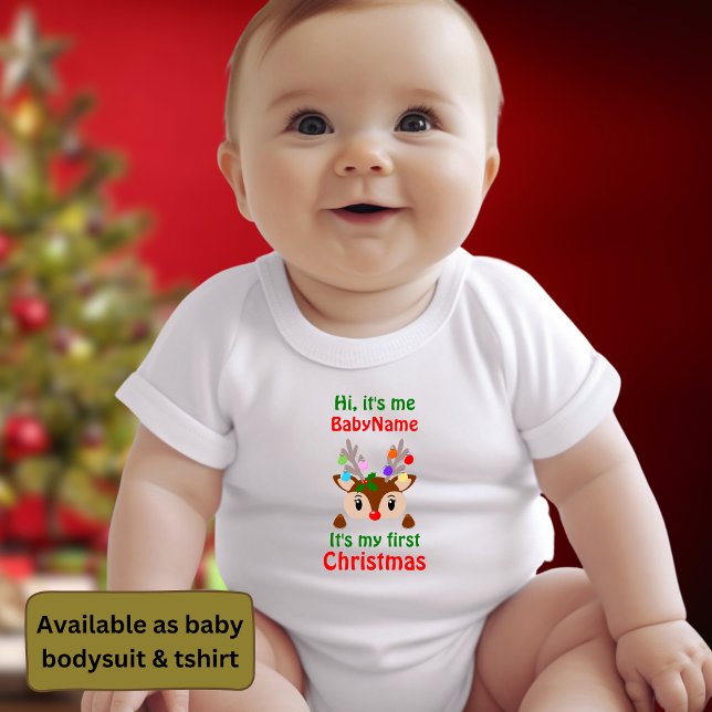 Body Para Bebê Meu Primeiro Natal com o nome Oi sou eu (Criador carregado)