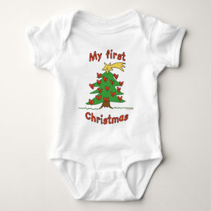 Body Para Bebê Meu primeiro Natal (design feliz da árvore)