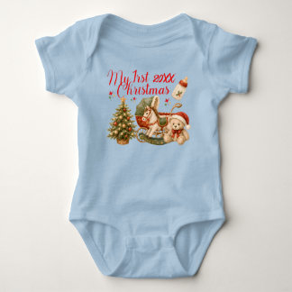 Body Para Bebê Meu Primeiro Natal Fofo e Colorido Azul