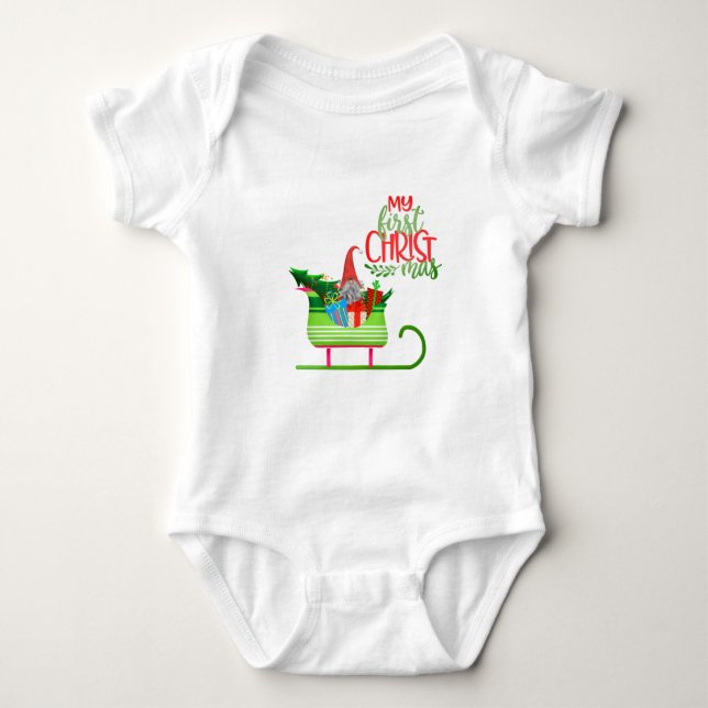Body Para Bebê Meu Primeiro Natal - Gnomo Papai Noel (Frente)
