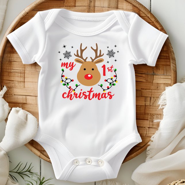 Body Para Bebê Meu Primeiro Natal Rena Moderna Fofa Flocos de Nev (Criador carregado)