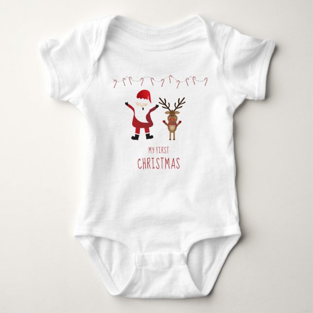Body Para Bebê Meu Primeiro Natal, Santa Claus Reindeer (Frente)