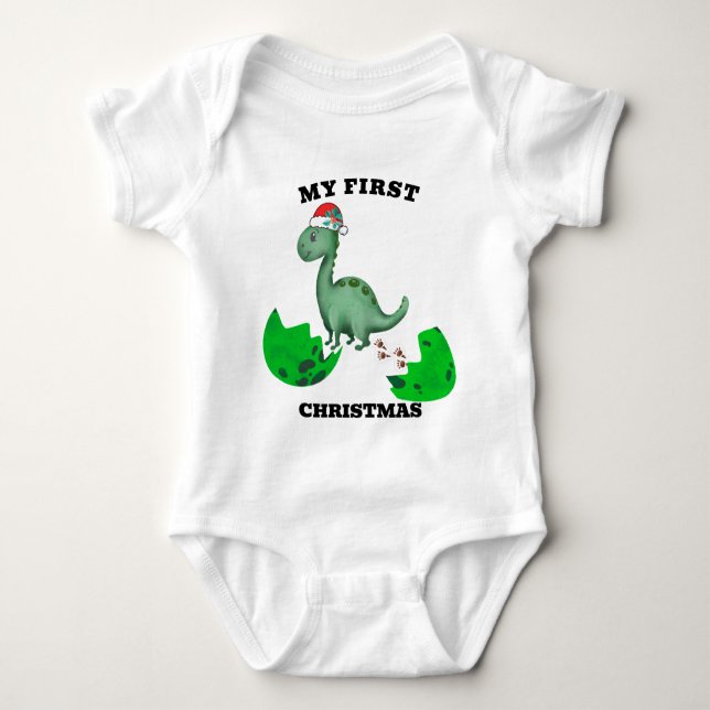 Body Para Bebê Meu Primeiro Natal T-Rex Dinossauro de Natal (Frente)