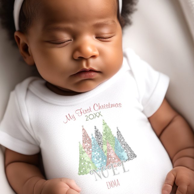 Body Para Bebê Meu Primeiro Nome de Natal Pastel Noel Árvore de N (My First Christmas Name Pastel Noel Christmas Tree Baby Bodysuit)