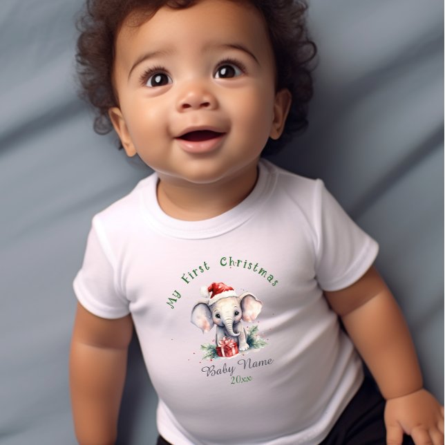 Body Para Bebê Meu Primeiro Nome Personalizado de Elefante de Nat (Criador carregado)