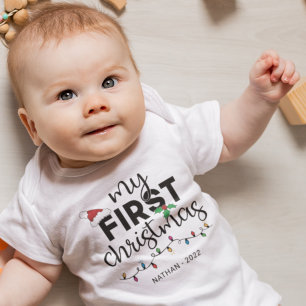 Body Para Bebê Meu primeiro nome personalizado de Natal